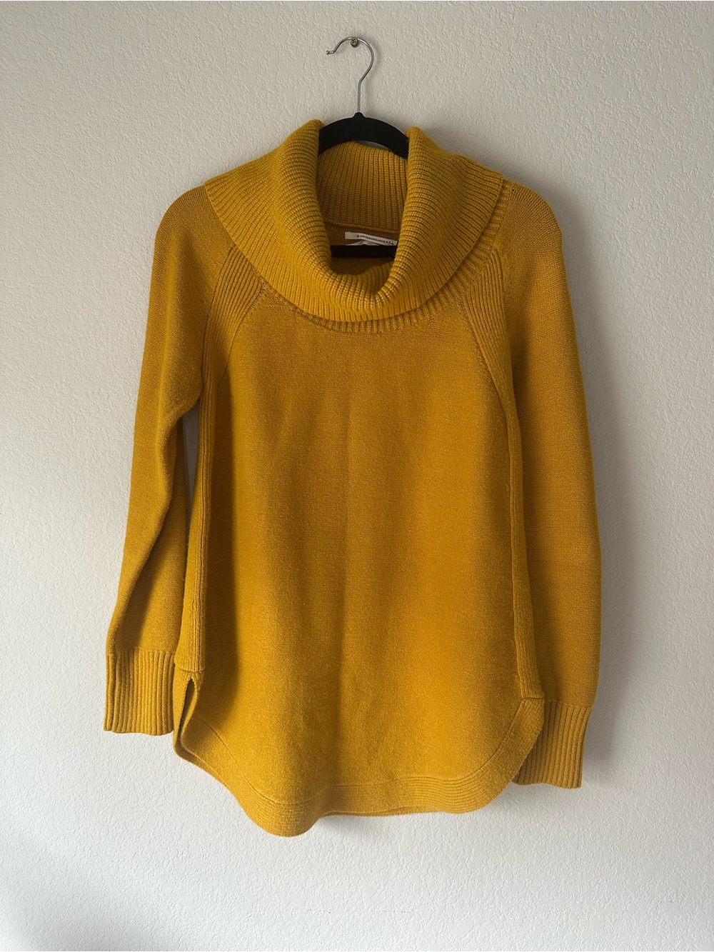 Anthropologie Georgia Cowl Neck Tunic Sweater Mustard Gold High Low Hem M EUC